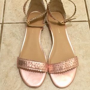 Anthropologie pink metallic leather sandals